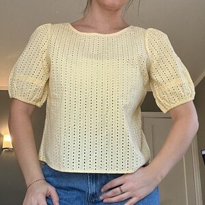 LOFT Light Yellow Eyelet Blouse with Open Back Detail